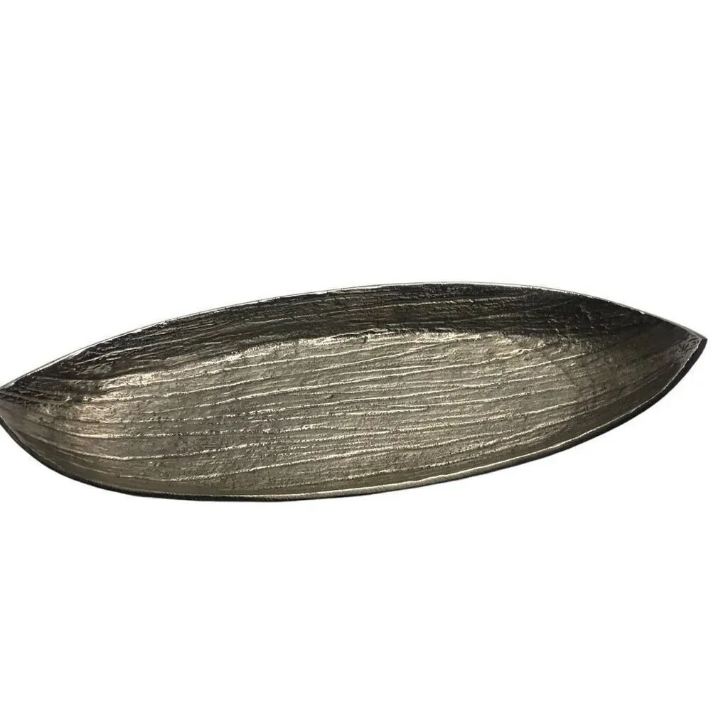 Simply Designz Silver Tone Bark Like Design Long Serving Tray Dish Home Decor